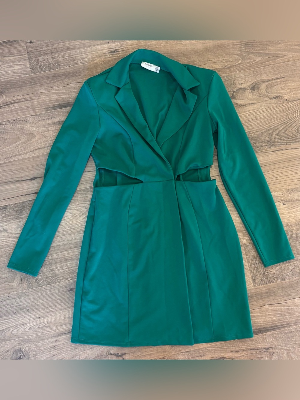 Flounce London Green Blazer Dress | Cutout Long Sleeve Party Dress | Size 8